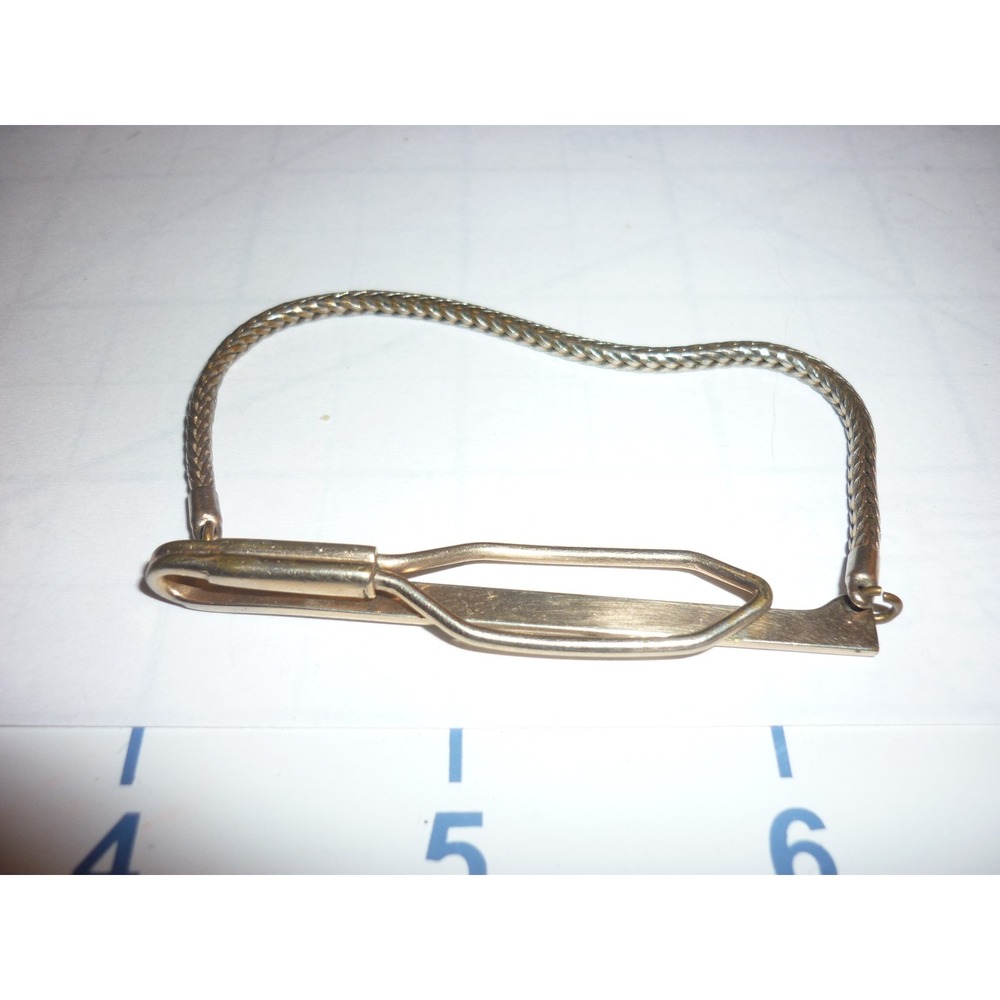 Mens Vintage Gold Tone Tie Clip Chain Chain Link Style Classic Formal Accessory